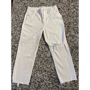 Good American White Distressed Straight Leg Jeans Size 14 High Rise Raw Hem